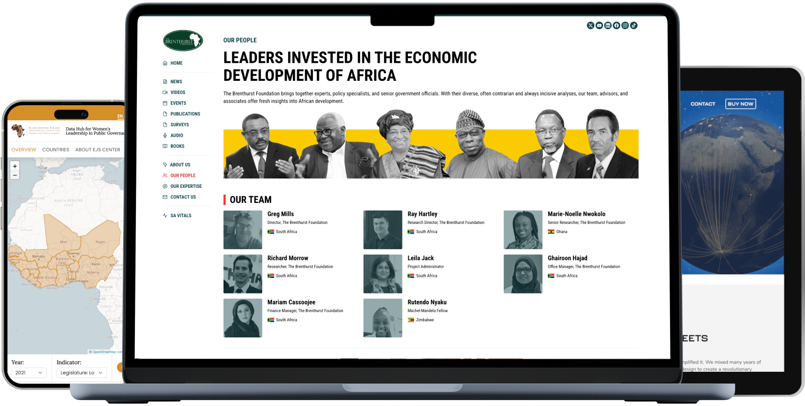 Computer screen showing website with African leaders